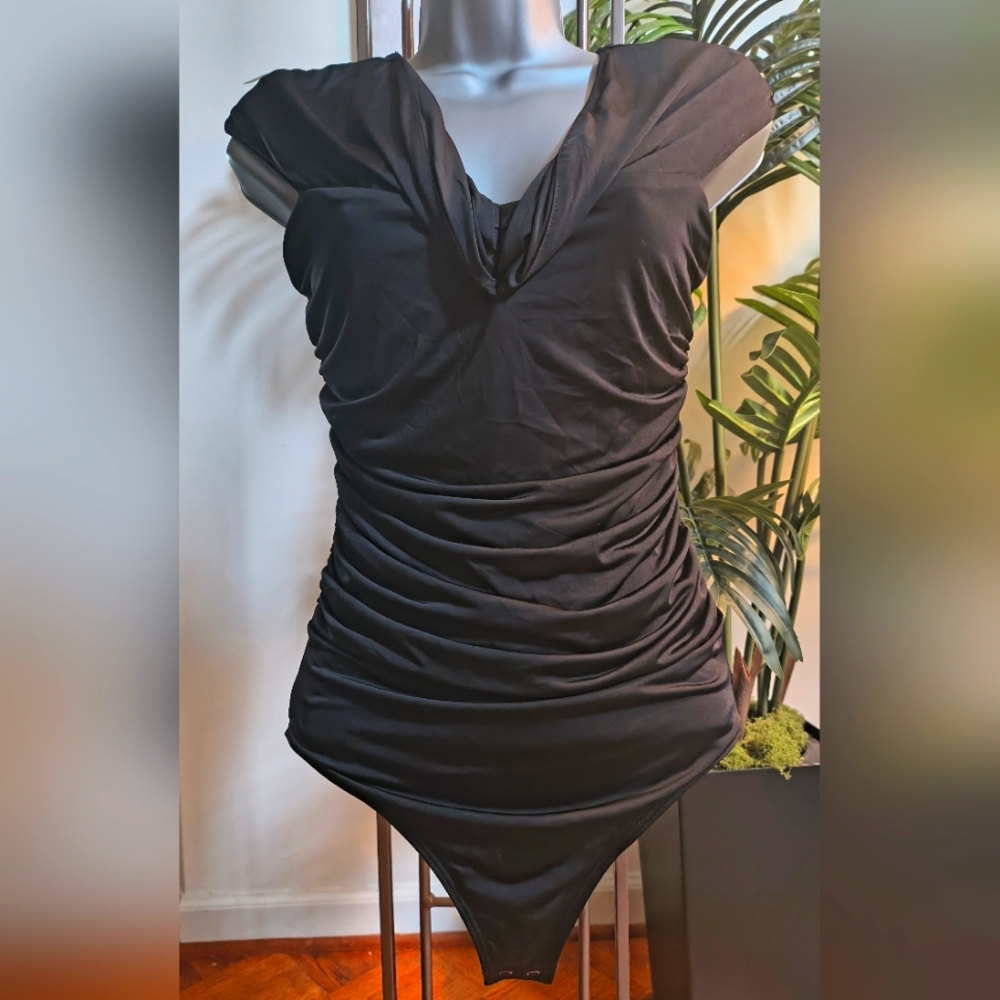 Express Black Ruched Bodysuit